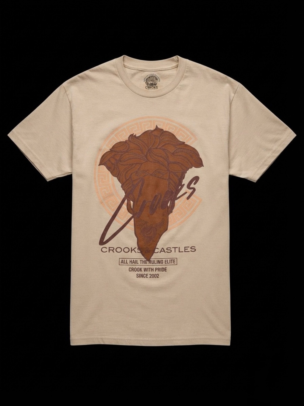 Crooks & Castles Graphic Tee Shirt Tan Medium Med Bandana Medusa Streetwear